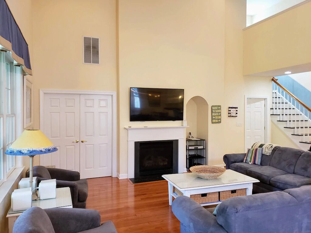 Smart TV, fireplace, video games, DVD player