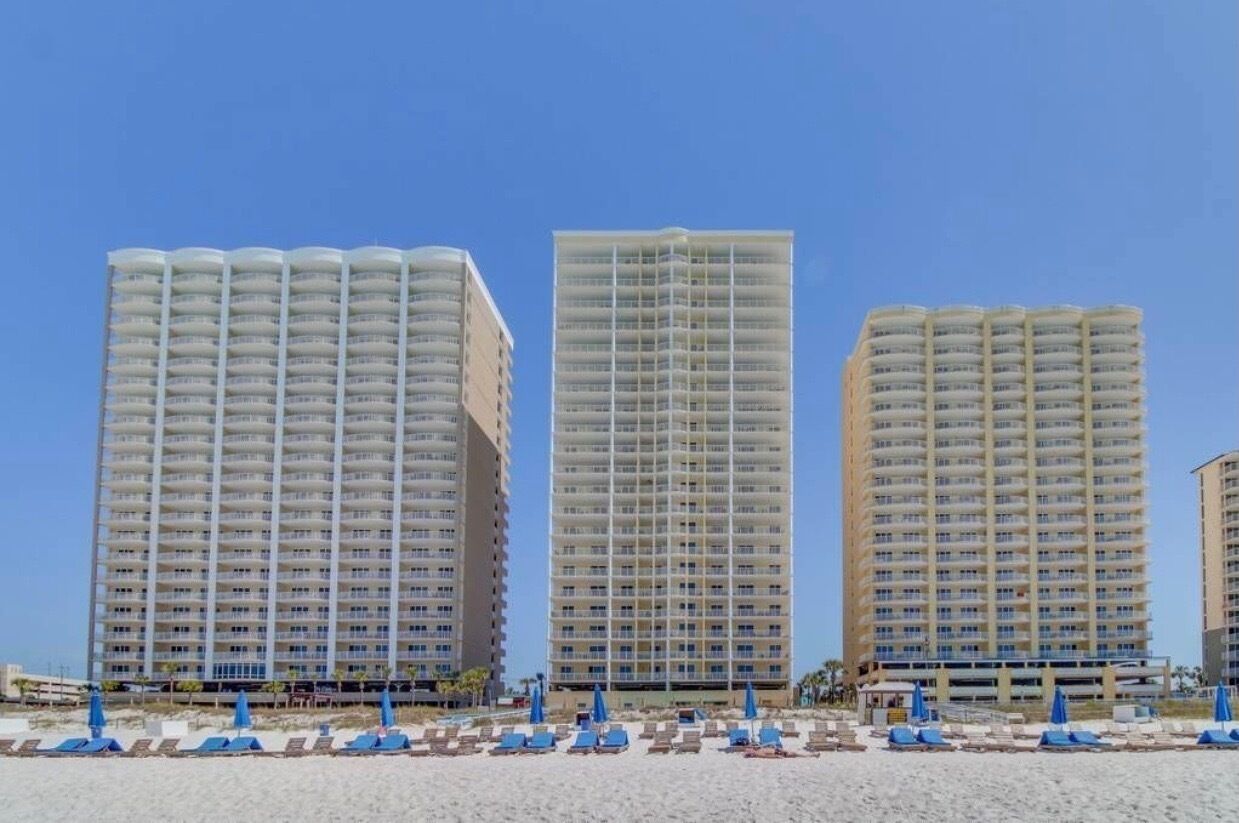On the beach, sun-loungers, beach towels