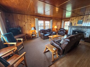 TV, lareira, aparelho de som