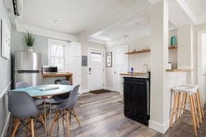 Fridge, coffee/tea maker, cookware/dishes/utensils - Modern Duplex | Downtown | AC | Walkable | (Traverse City)