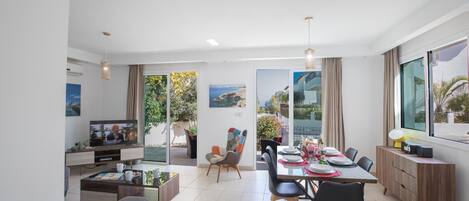 TV, DVD player, stereo