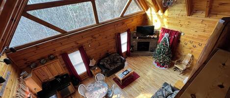 Smart TV, fireplace, video games, DVD player