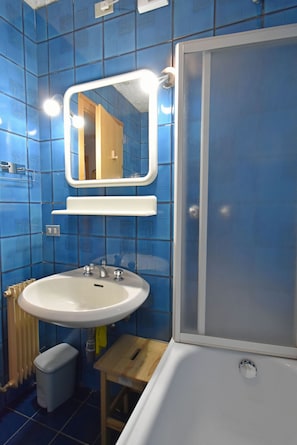 Bathtub, hair dryer, bidet, towels