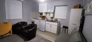 Apartment | Private kitchen | Fridge, microwave, oven, stovetop