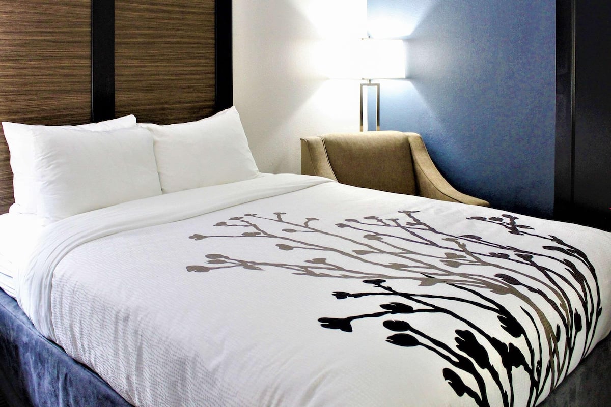 Premium bedding, down comforters, desk, laptop workspace