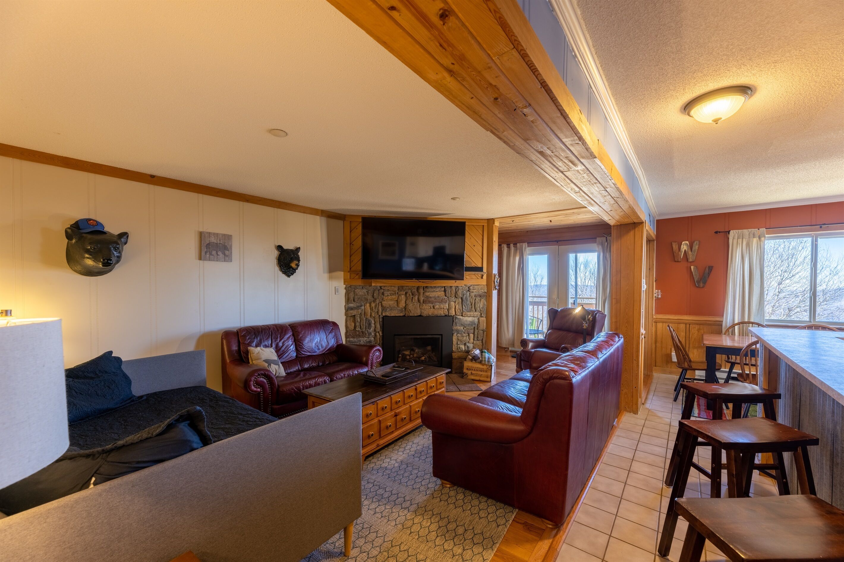 Una Smart TV, una chimenea, un reproductor de DVD