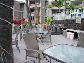 Enjoy communal dining and outdoor cooking with barbecue grills and a water feature.
