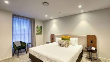 Desk, laptop workspace, blackout curtains, soundproofing