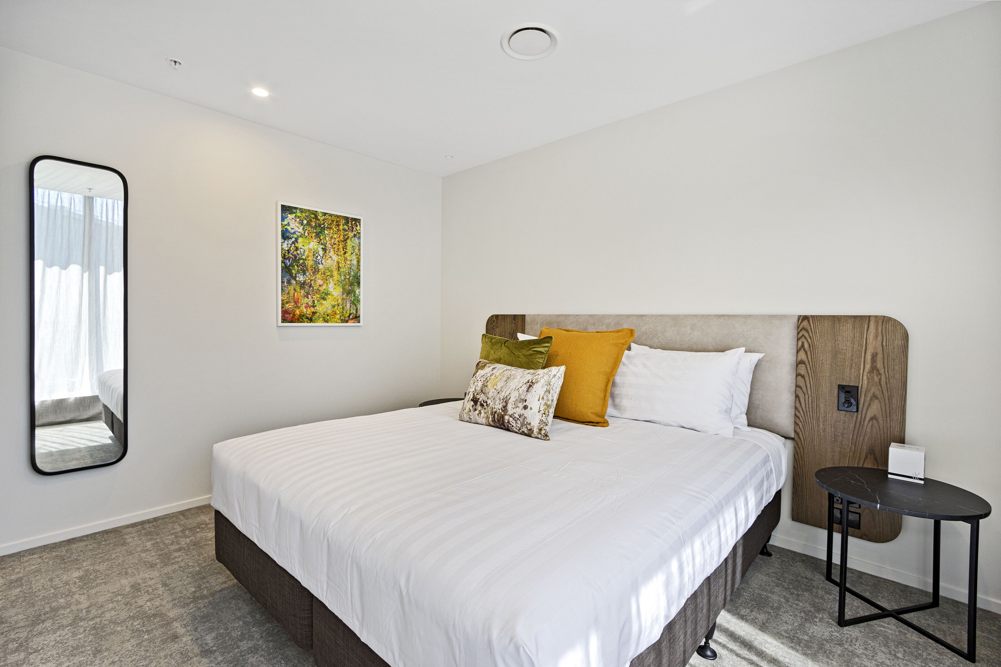 Desk, laptop workspace, blackout curtains, soundproofing