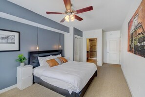 2 bedrooms, premium bedding, iron/ironing board, travel crib