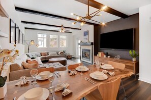 Smart TV, fireplace, video games, Hulu