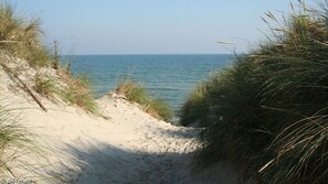 Una spiaggia nelle vicinanze, lettini da mare
