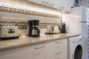 Fridge, microwave, oven, dishwasher