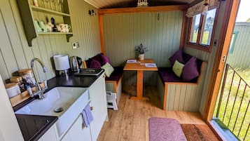 Fridge, microwave, stovetop, electric kettle