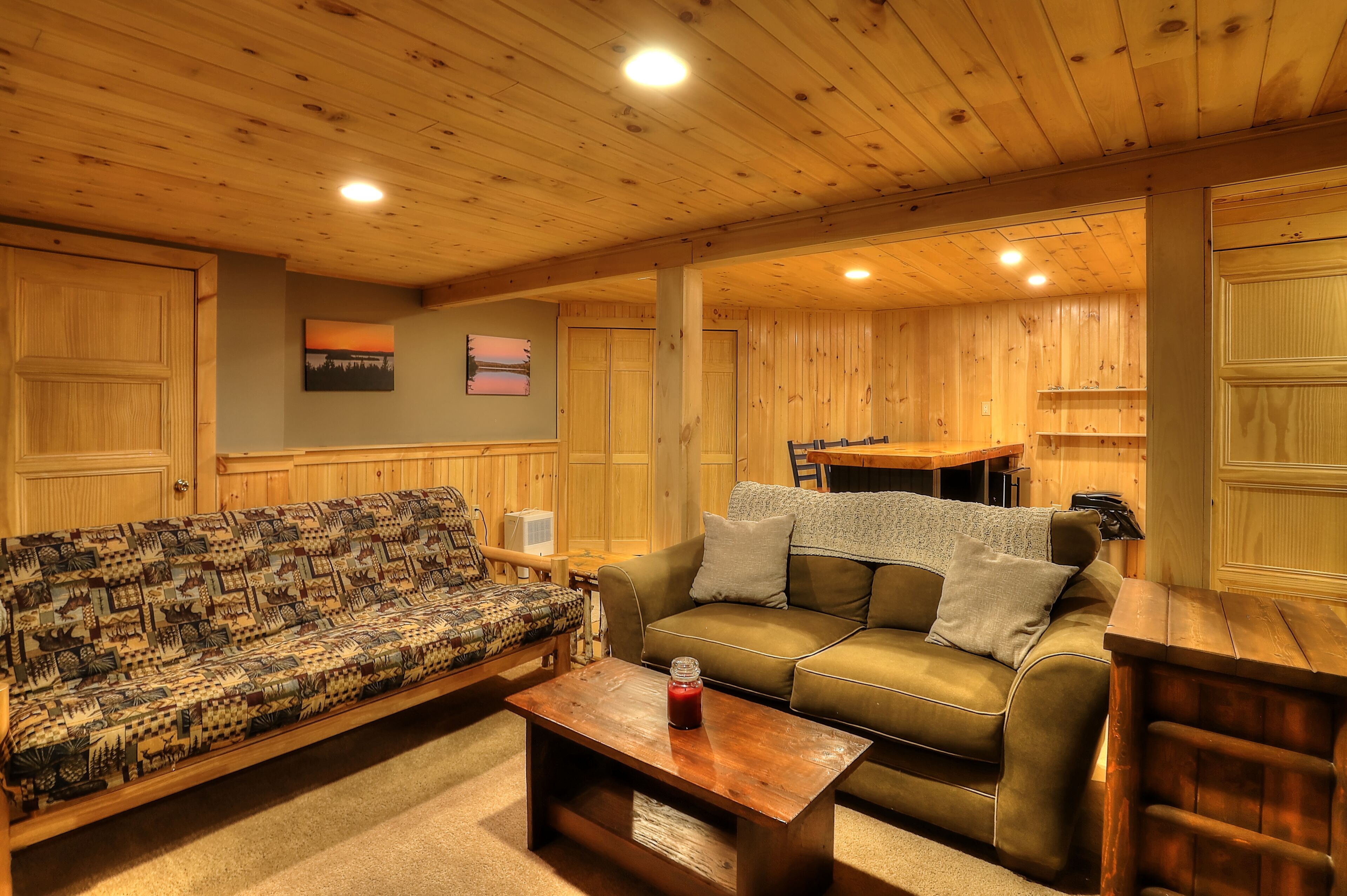 TV, fireplace, books
