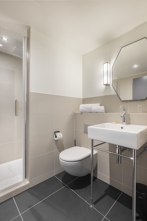 Superior kamer, 1 tweepersoonsbed | Badkamer | Een douche,  milieuvriendelijk toiletgerief, een haardroger, pantoffels
