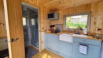 Fridge, microwave, stovetop, electric kettle