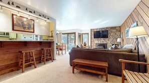 TV, fireplace, DVD player, stereo