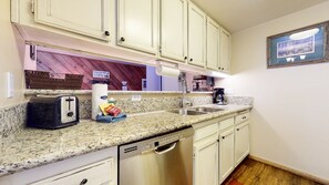 Fridge, microwave, oven, dishwasher