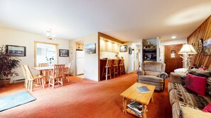TV, fireplace - Snowcreek #253 (1-Bedroom Condo) - Pets Allowed by RedAwning (Mammoth Lakes)