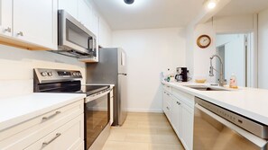 Fridge, microwave, oven, dishwasher
