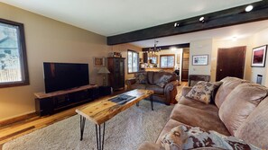 TV, fireplace, stereo - Wildflower 39 Rustic, Comfortable, Walk to Shop and Restaurants by RedAwning (Mammoth Lakes)