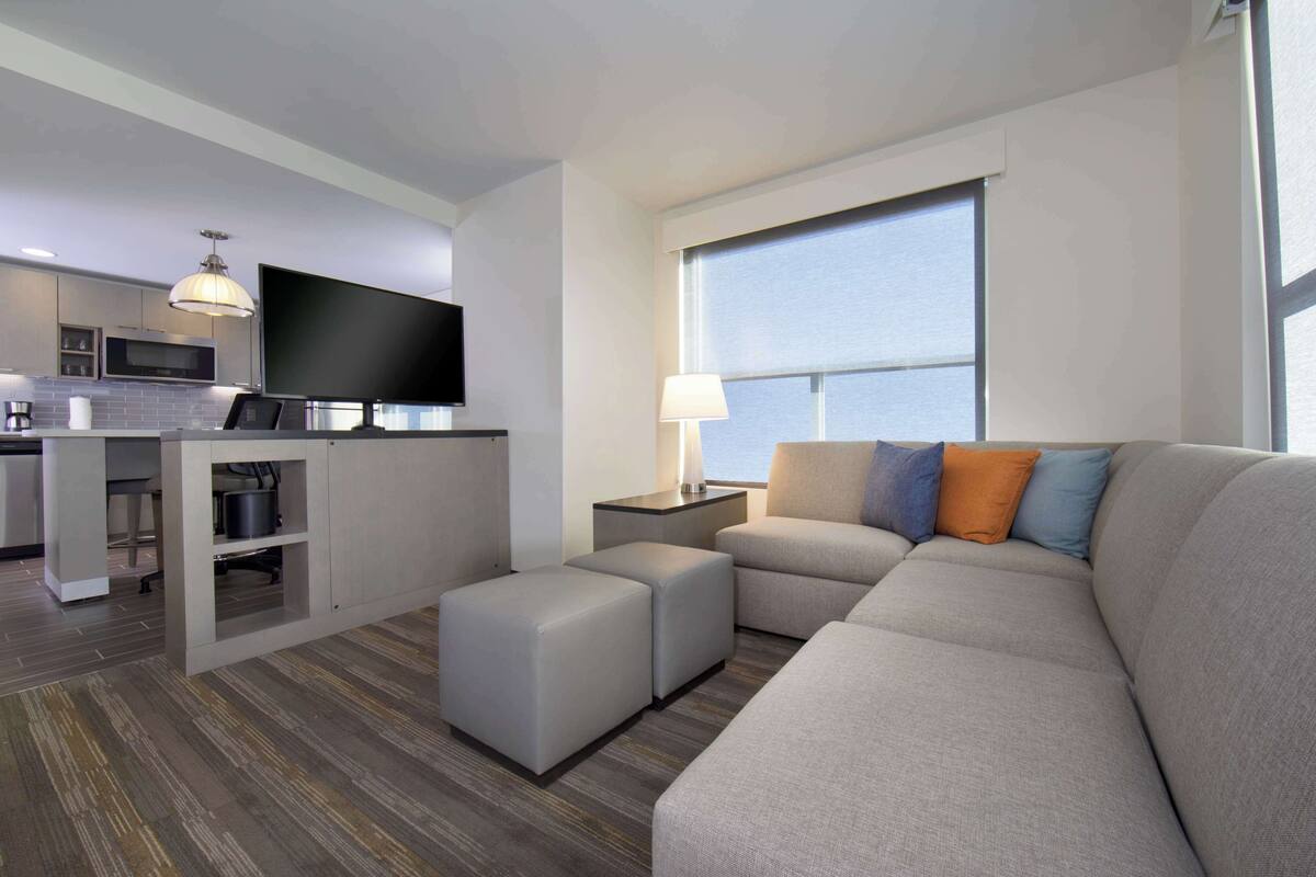 suite, 1 bedroom, kitchen | in-room safe, desk, laptop workspace, blackout curtains