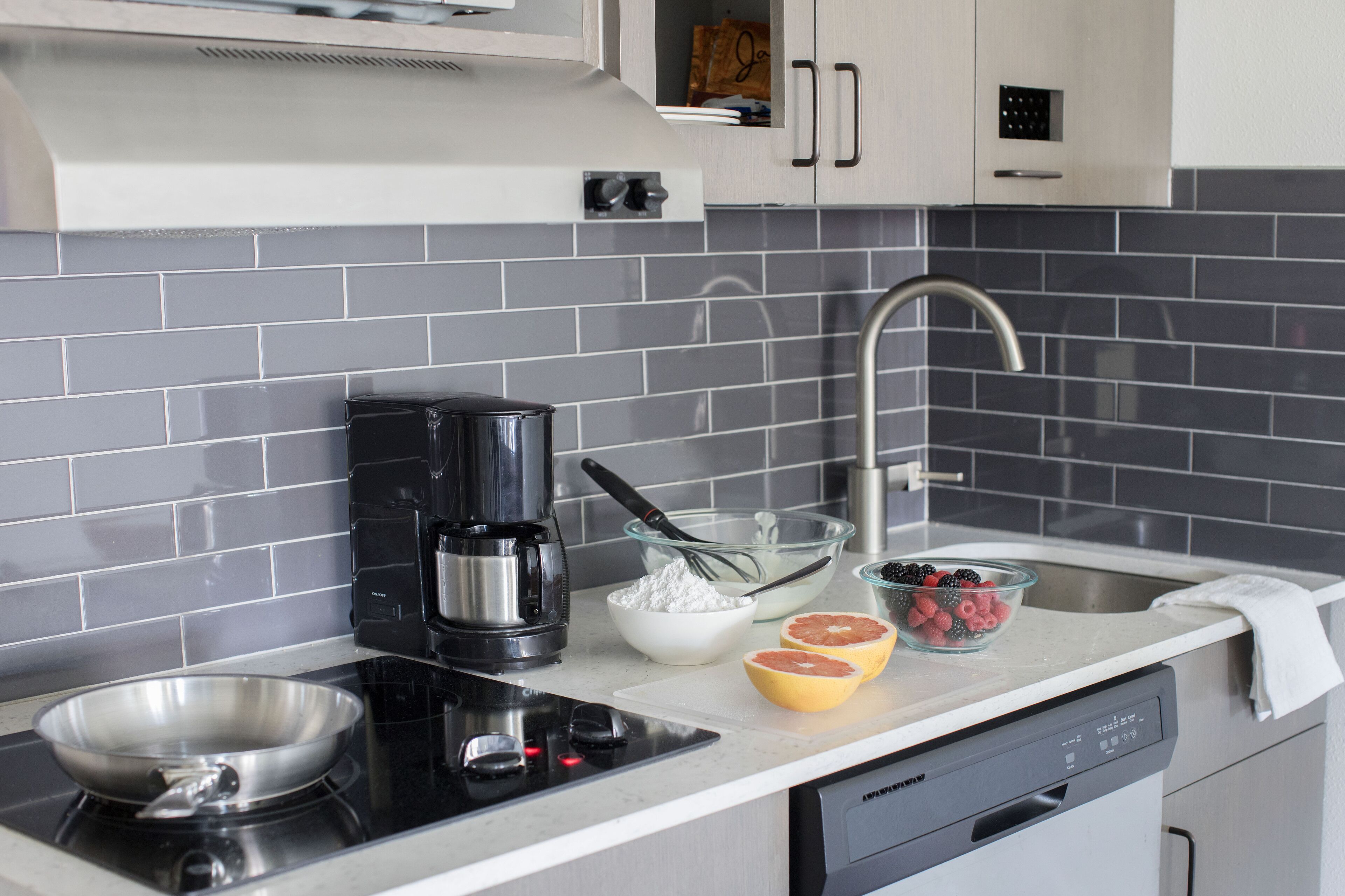 mini-fridge, microwave, coffee/tea maker, kitchen islands