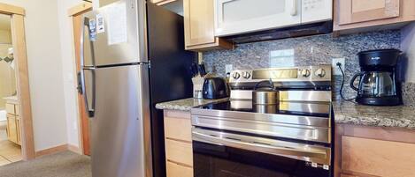 Fridge, microwave, oven, dishwasher