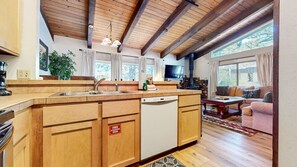 Fridge, microwave, oven, dishwasher