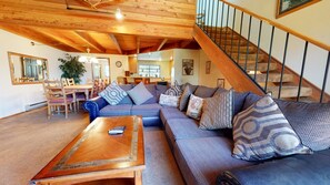 TV, fireplace, DVD player - Snowflower 74 Spacious Condo with Great Complex Amenities, On The Shuttle Route by RedAwning (Mammoth Lakes)