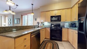 Fridge, microwave, oven, dishwasher