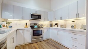 Fridge, microwave, oven, dishwasher