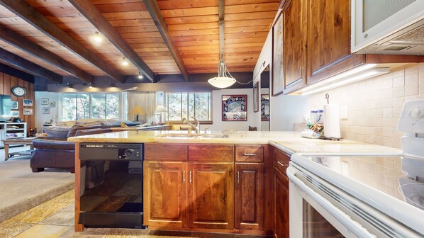 Fridge, microwave, oven, dishwasher