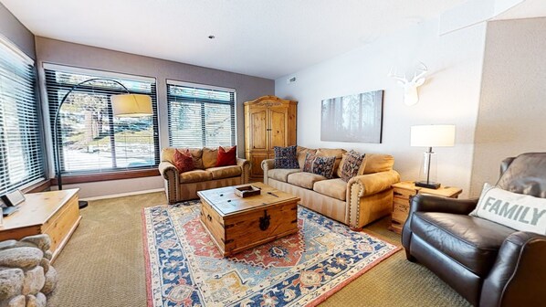 TV, fireplace, DVD player, foosball