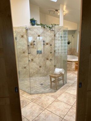 Combined shower/bathtub, jetted bath, hair dryer, towels - Gorgeous Modern Alaskan Home with Ocean /Mt View 10 minute walk to sandy beach (Kenai)