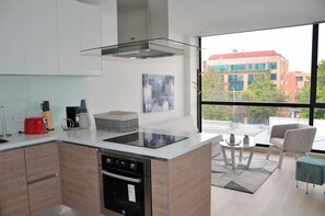Fridge, microwave, oven, toaster