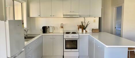 Fridge, microwave, oven, coffee/tea maker