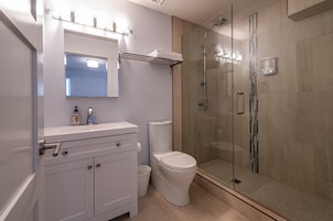 Combined shower/tub, hydromassage showerhead, free toiletries