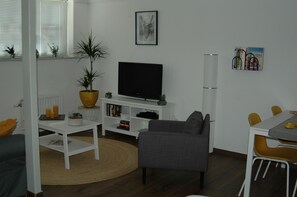 Televisie, een dvd-speler en boeken