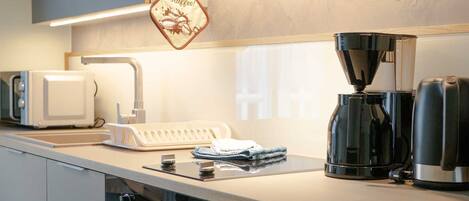 Fridge, microwave, oven, dishwasher