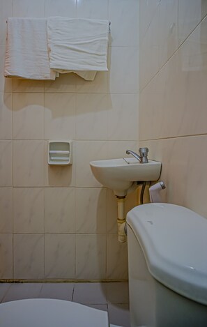 Shower, free toiletries, bidet, towels