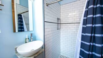 Hair dryer, towels, shampoo
