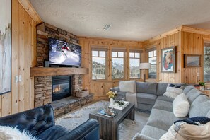 TV, fireplace