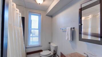 Bathtub, hair dryer, towels, soap