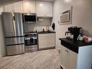 Microwave, oven, stovetop, coffee/tea maker