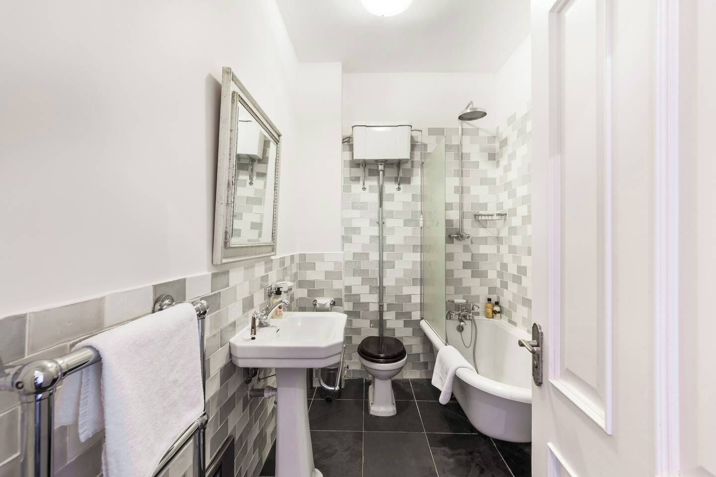 Bathtub, hair dryer, shampoo