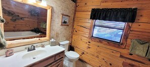 Shower, jetted bath, hair dryer, towels
