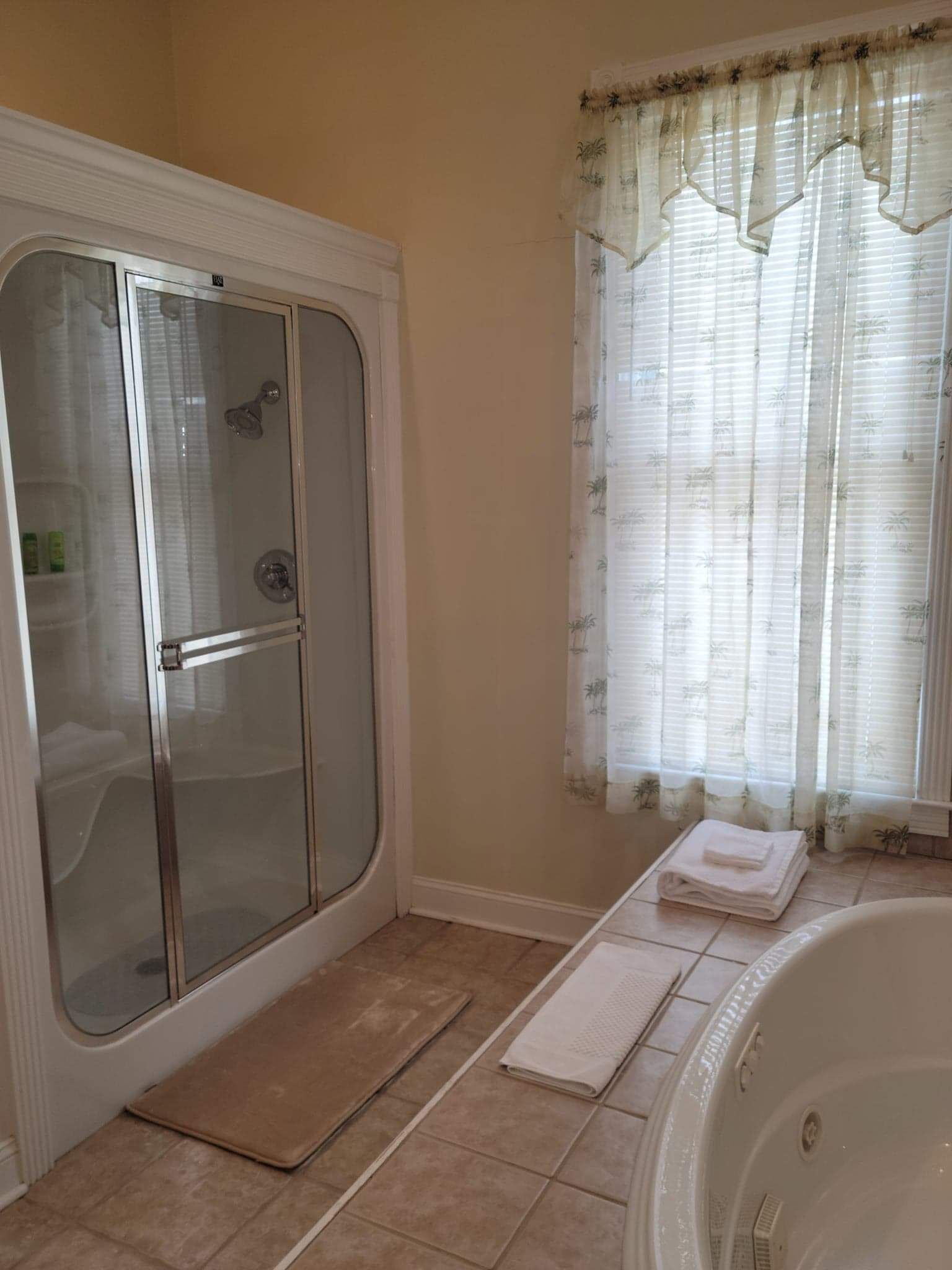 Baignoire, sèche-cheveux, serviettes fournies, savon