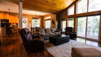 TV connectée, cheminée, livres